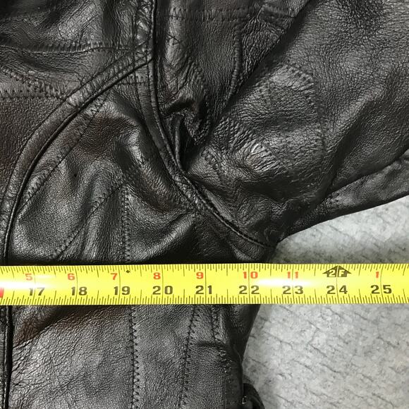 Leather Coat Mens Medium Black Belted Patchwork Trench Genuine Leather Overcoat - Picture 16 of 16